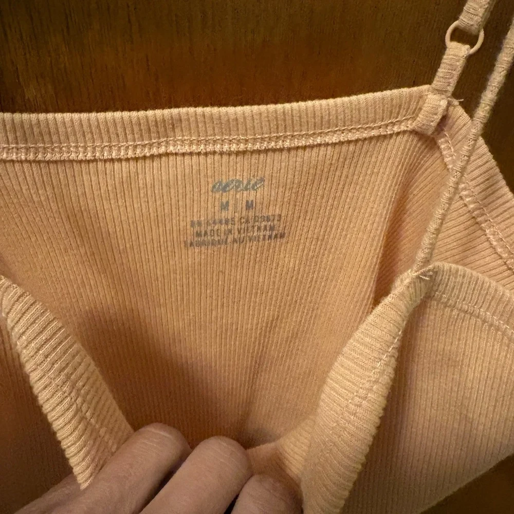 Aerie Ribbed Brown Crop Top and Aerie soft peach colored crop tank. - Picture 3 of 3